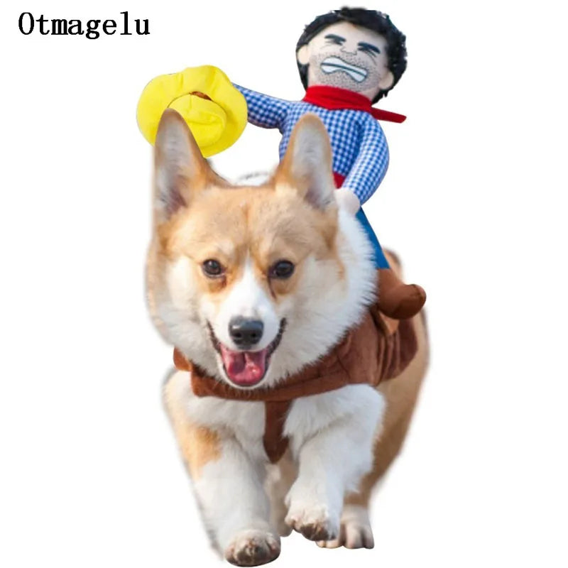 Funny Pet Cat Dog Costumes Dog Apparel Clothes For Christmas Cosplay Western Cowboy Riding Costumes Jacket Cloak Dog Accessories
