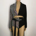 Sparkly Rhinestones Blazers Shorts Sexy 2 Pieces Set DJ Women Singer Nightclub Bar Concert Dance Costume Party Show Rave Outfit