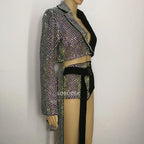 Sparkly Rhinestones Blazers Shorts Sexy 2 Pieces Set DJ Women Singer Nightclub Bar Concert Dance Costume Party Show Rave Outfit