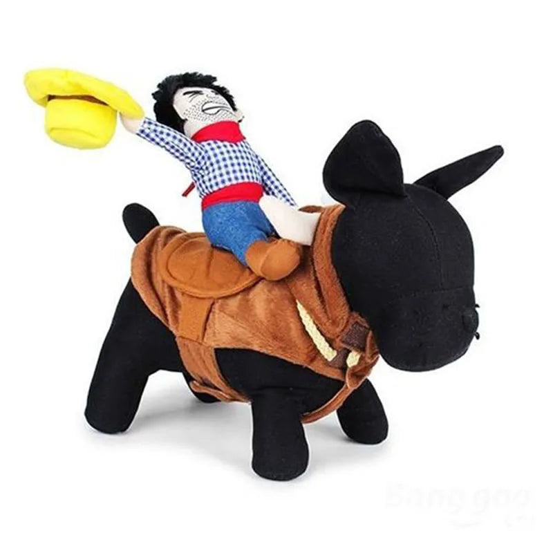 Funny Pet Cat Dog Costumes Dog Apparel Clothes For Christmas Cosplay Western Cowboy Riding Costumes Jacket Cloak Dog Accessories