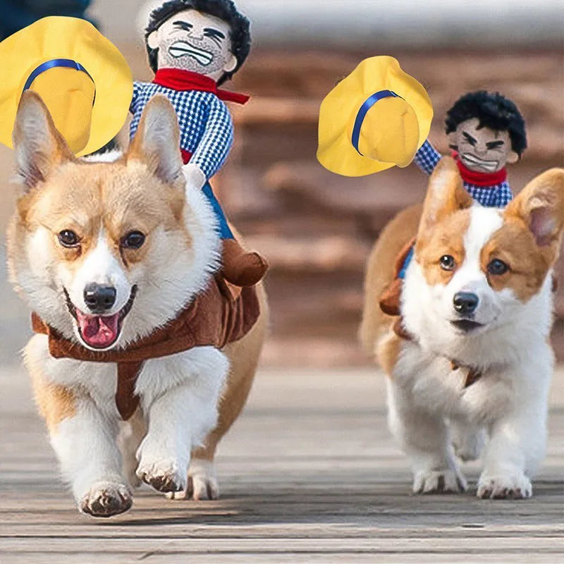 Funny Pet Cat Dog Costumes Dog Apparel Clothes For Christmas Cosplay Western Cowboy Riding Costumes Jacket Cloak Dog Accessories