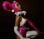 Pink Faux Leather Bikini, Furry Horns & Thigh-High Leg Covers 4-Piece Cosplay Stage Costume Set