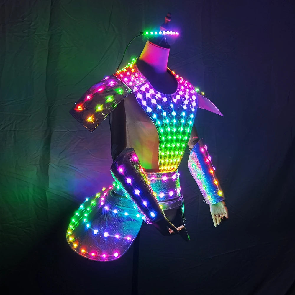 LED Dress for Women Future Technology Cosplay Costume With Sexy Silver Laser Skirt for DJ Singer Performance Stage Wear