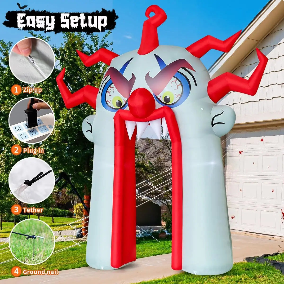 GOOSH 12.8 FT Halloween Inflatables Clown Archway Indoor & Outdoor Party Decor Built-in LEDs for Garden Lawn Yard Decorations