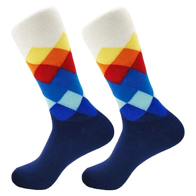 Men's Funny Socks Fine Paragraph Diamond Pattern Argyle Three-dimensional Tube Geometric Funny Large Size Combed Cotton