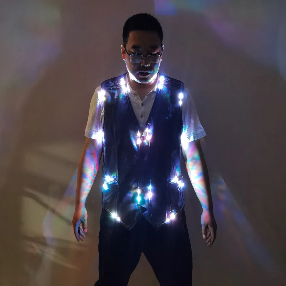 Colorful LED Luminous Vest for Ballroom Dancers DJ Singer Performer Stage Wear Jacket and Clothes for Waiters-Dance Costumes - Big Tim's Magic Emporium