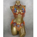 Sparkly Samba Carnival Stone Wire Bra, Belt & Necklace Three-Piece Costume Set