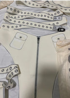 White Cyber Military Commander Bodysuit & Harness Set Men's & Women's Stage Dance Costume