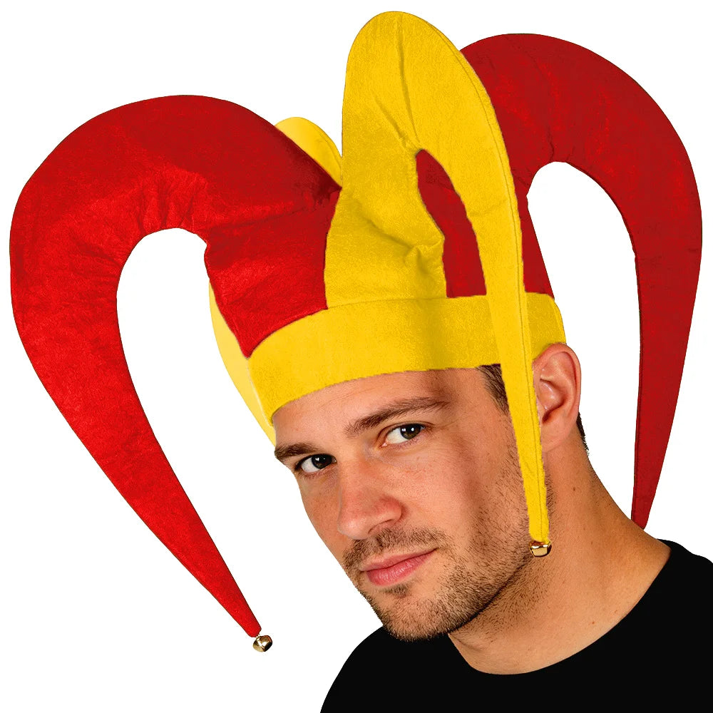 Jester Clown Hat with Bells Soft Felt Festival Hat Adult Funny Clown Costume Hat for Halloween Carnival Party Cosplay Props