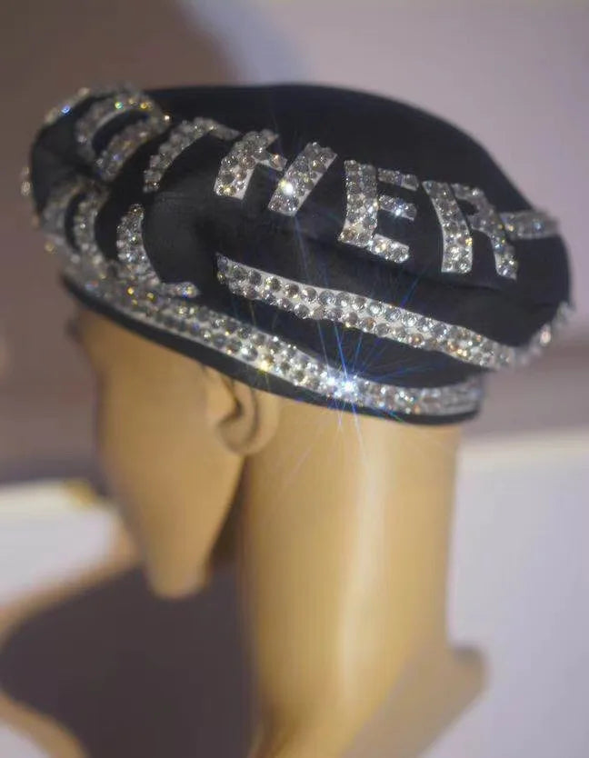 Full Rhinestone Embellished Glamour Beret Hat Stage Accessory