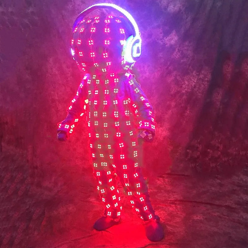 LED Light Illuminated Robot Suit Armor Luminous Cosplay Costume Clothing with Headphone for Night Club Party or KTV
