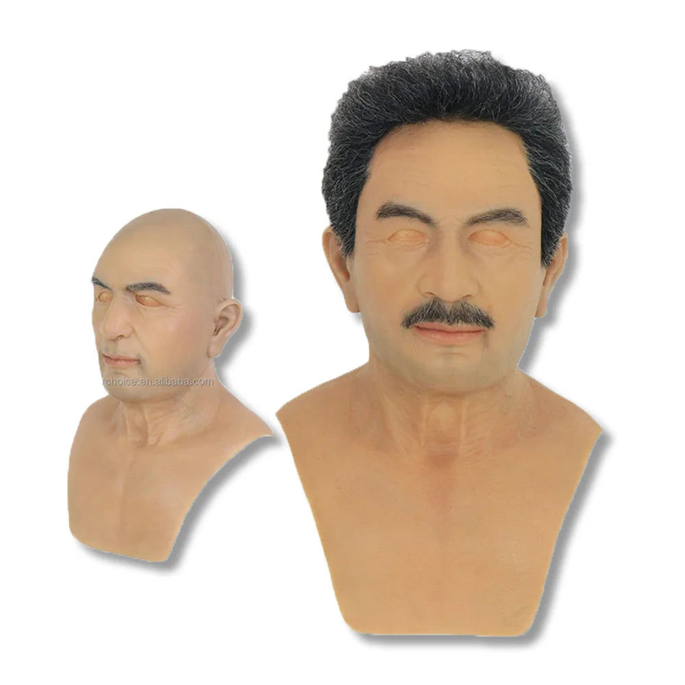 Male Headgear Full Silicone Head Mask Actor Middle Aged Man Face for Cosplay Halloween Party Masquerade Ball Film Props