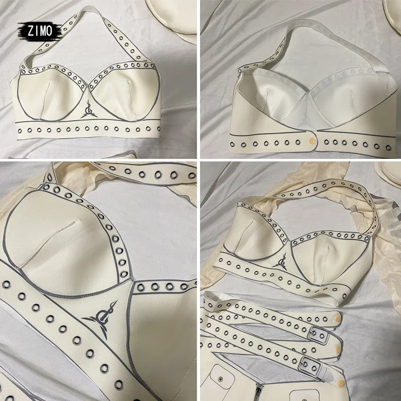 White Cyber Military Commander Bodysuit & Harness Set Men's & Women's Stage Dance Costume