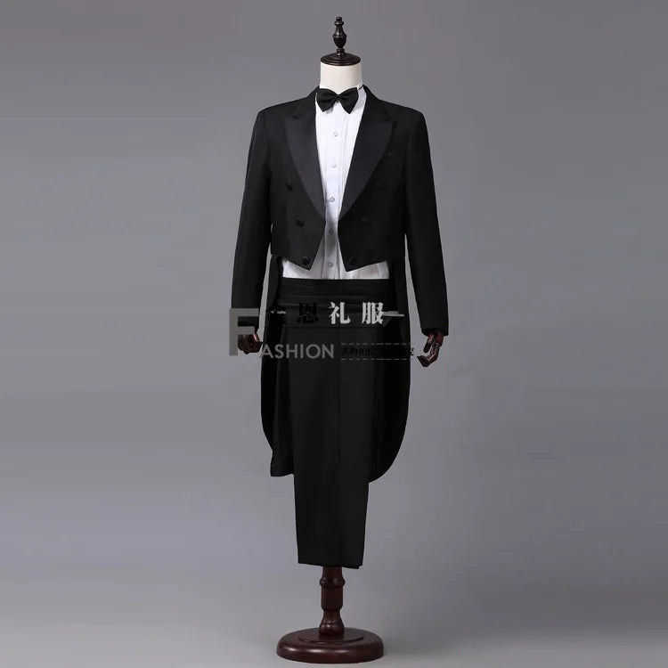2026 New lb Tailcoat Classic Modern White and Black Basic Style Mens Suit with Tailcoat Singer Magician Stage Jacket Outfits