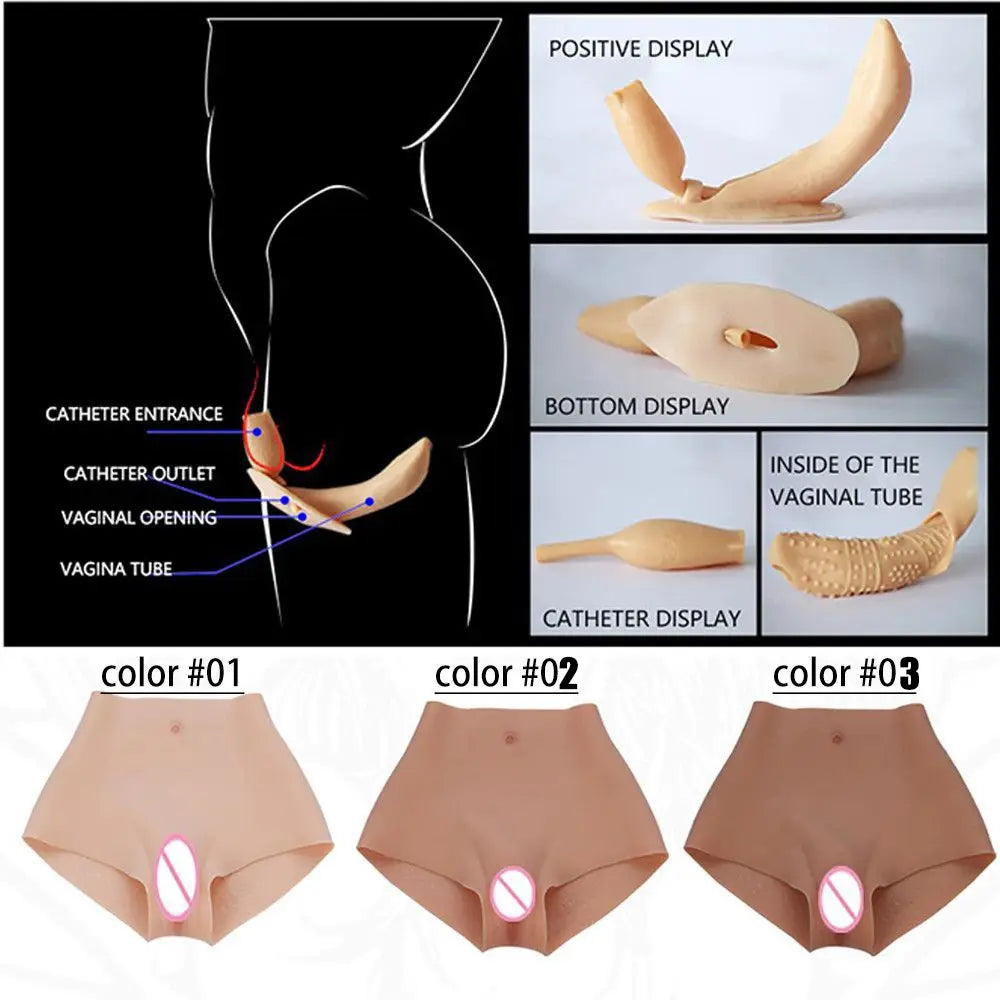 Male to Woman Cosplay Crossdresser Trans Super Soft Silicone Vagina Pants Catheter/Vaginal Tube Plump Hip Lift False Pussy Ass