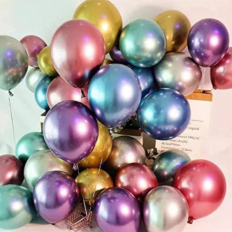 Party Balloons Arches 12 Inch Chrome Metallic Colorful Latex Balloons Decorations for Wedding Birthday Decoration Supplies