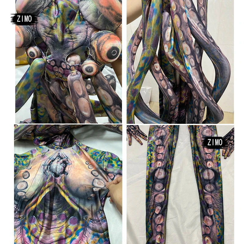 Halloween Cosplay party Show Thriller Alien Octopus Animal print Jumpsuit women man GOGO bar nightclub Stage Performance Costume - Big Tim's Magic Emporium