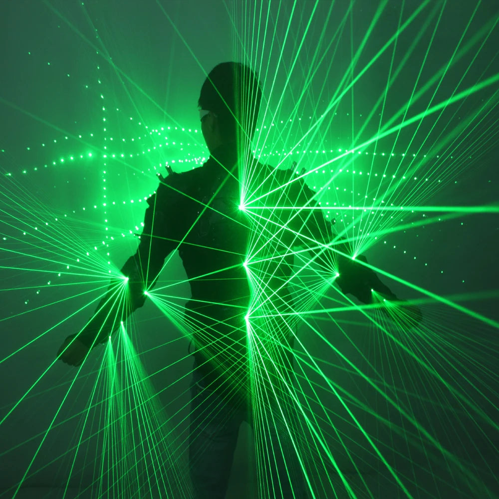 Unisex Green Laser Waistcoat LED Clothes 532nm Laser Performer Suits Nightclub Dancerwear Sets Party Performer Wear