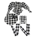 Houndstooth Geometric Print Bodysuit, Over-Knee Boots & Statement Hat 3-Piece Stage Costume Set