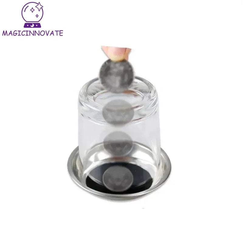 1 Pieces Coin Penetration Magic Tricks Quality Stretch Coins Thru Glass Cup Bottom Into Cup Black Hole Magic Props Illusion