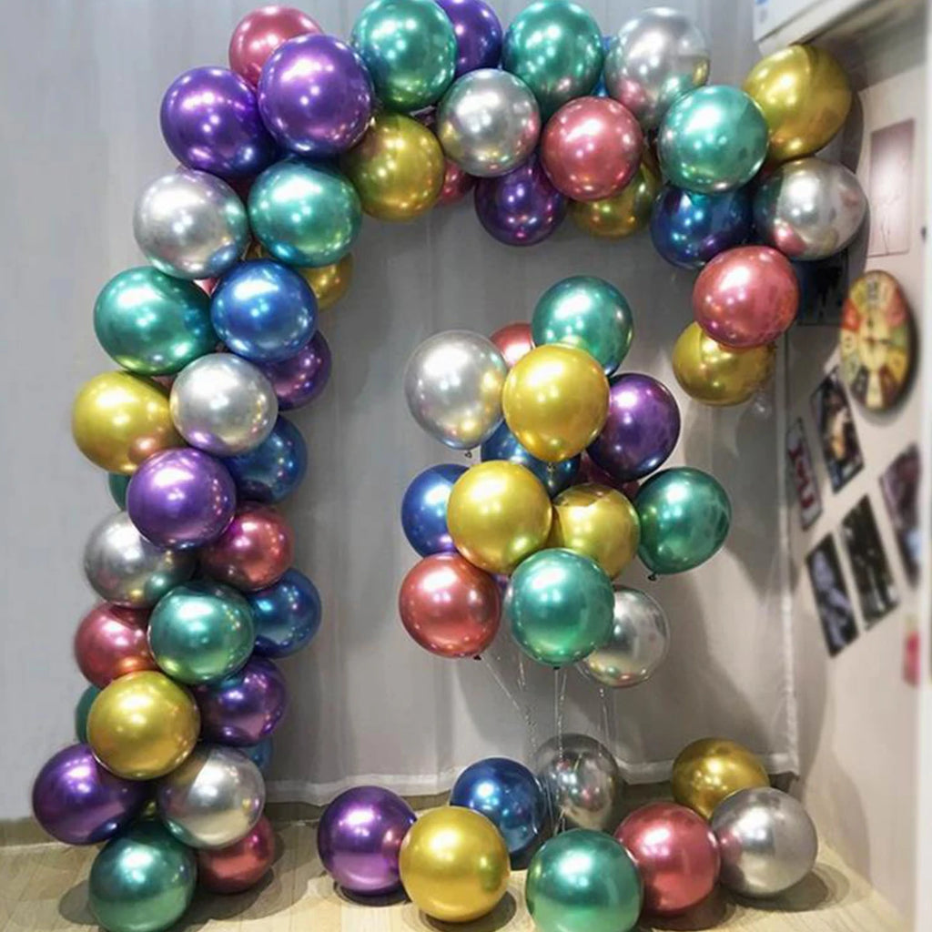 50Pcs Balloons Metallic Thick Chrome Shiny Latex Happy Birthday Wedding Party Toy Decor