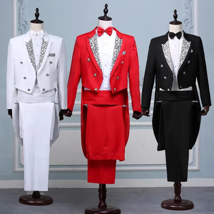 2026 New lb Tailcoat Classic Modern White and Black Basic Style Mens Suit with Tailcoat Singer Magician Stage Jacket Outfits