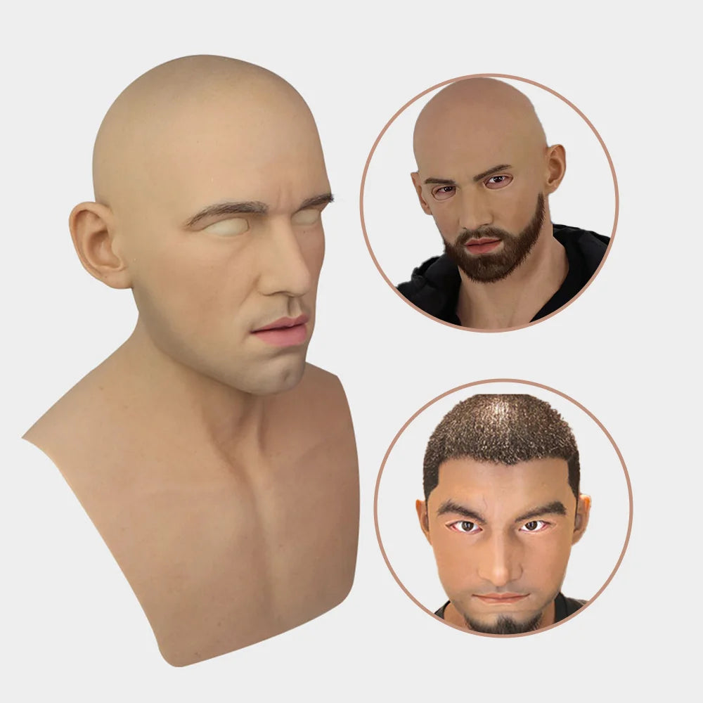Artificial Silicone Male Mask Real Silicon Young Man Head for Human Face Cosplay Crossdressing Party Transgender Movie