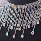 5YDS Crystal AB Rhinestone Fringe Trim 3.1" Tassel Applique Sew-On Stage Costume Border