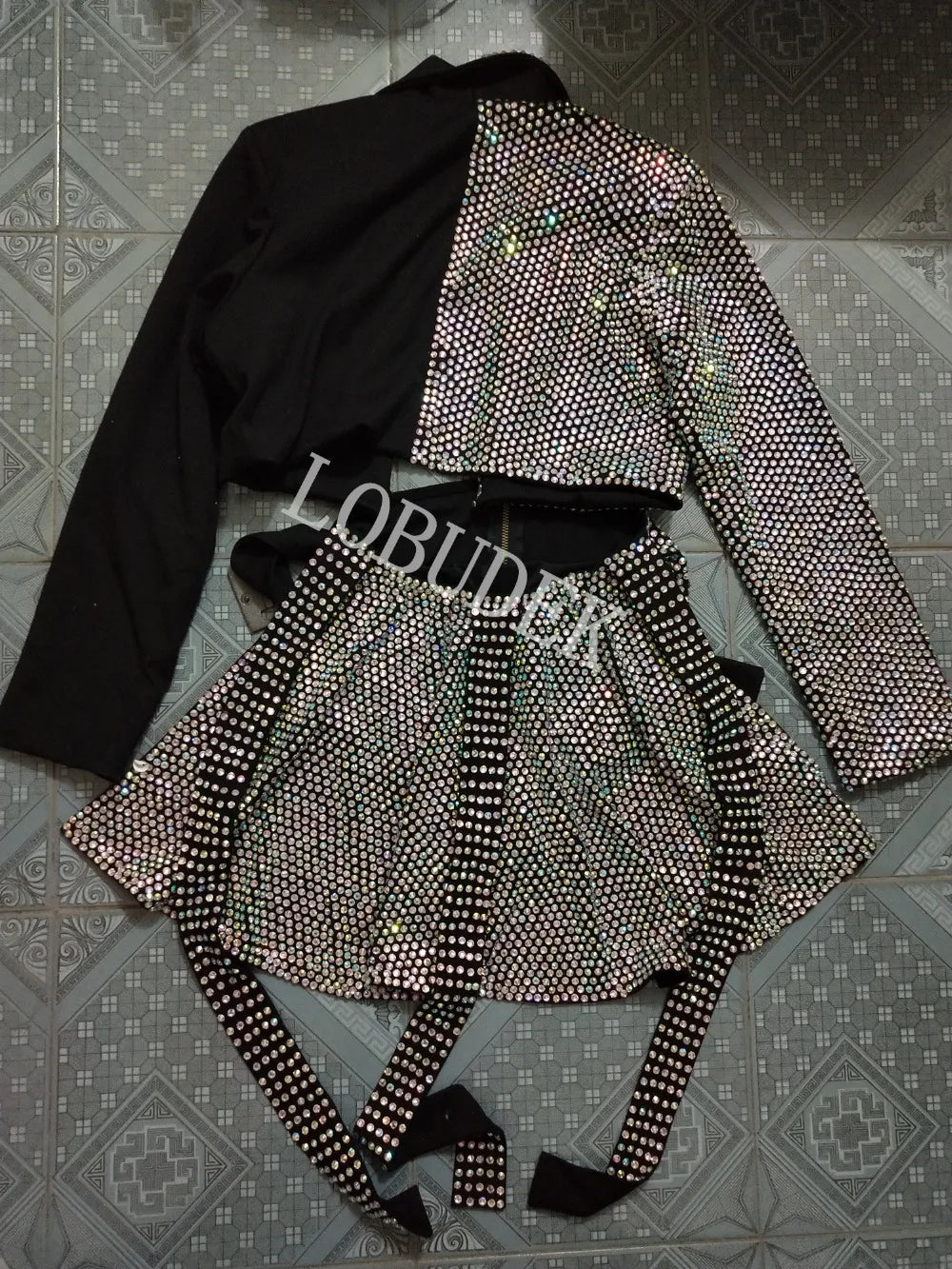 Sparkly Rhinestones Blazers Shorts Sexy 2 Pieces Set DJ Women Singer Nightclub Bar Concert Dance Costume Party Show Rave Outfit