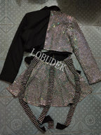 Sparkly Rhinestones Blazers Shorts Sexy 2 Pieces Set DJ Women Singer Nightclub Bar Concert Dance Costume Party Show Rave Outfit