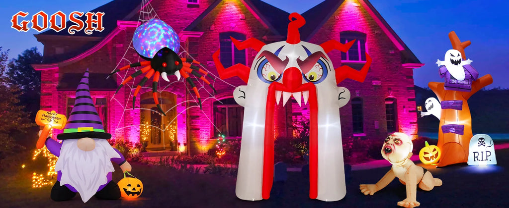 GOOSH 12.8 FT Halloween Inflatables Clown Archway Indoor & Outdoor Party Decor Built-in LEDs for Garden Lawn Yard Decorations - Big Tim's Magic Emporium