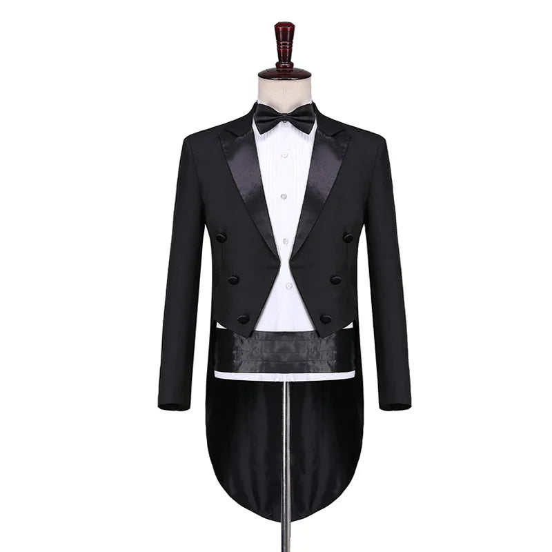Male Magician Black and White Light Version Tuxedo Bel Canto Singer Stage Performance Chorus Conductor Vest Suit Dress