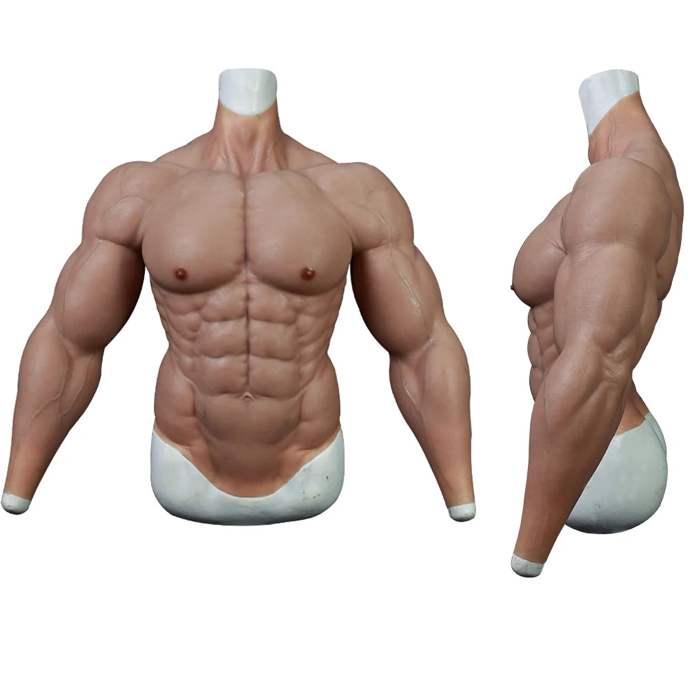 Upgraded Silicone Muscle Body Suit With Arms for Male Realistic Fake Belly Breast Form Macho Muscle Men Cosplay Costumes