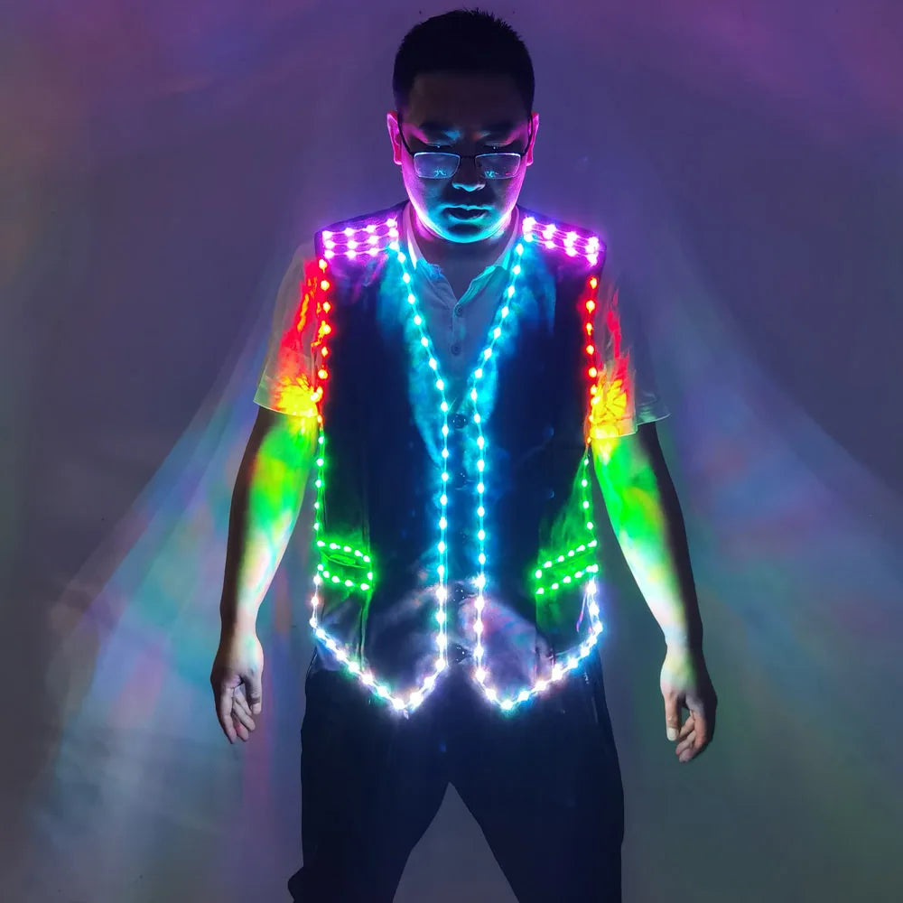 Colorful LED Luminous Vest for Ballroom Dancers DJ Singer Performer Stage Wear Jacket and Clothes for Waiters-Dance Costumes - Big Tim's Magic Emporium