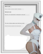 White Cyber Military Commander Bodysuit & Harness Set Men's & Women's Stage Dance Costume