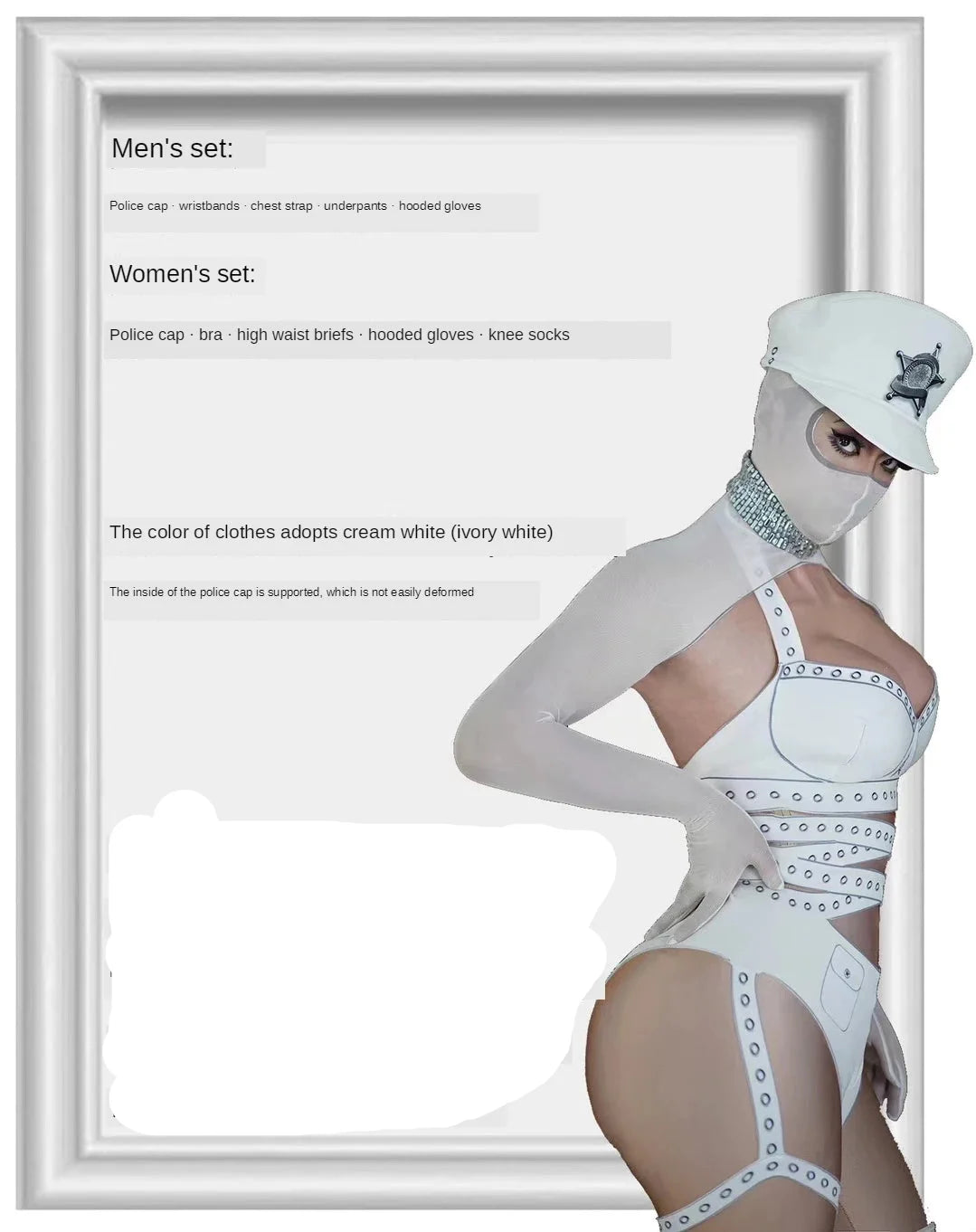 White Cyber Military Commander Bodysuit & Harness Set Men's & Women's Stage Dance Costume