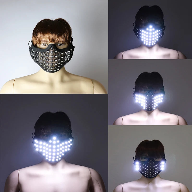New LED Mask White Luminous Mask Halloween Performance Flashing Mask Bar Nightclub Stage Show Glowing Props - Big Tim's Magic Emporium