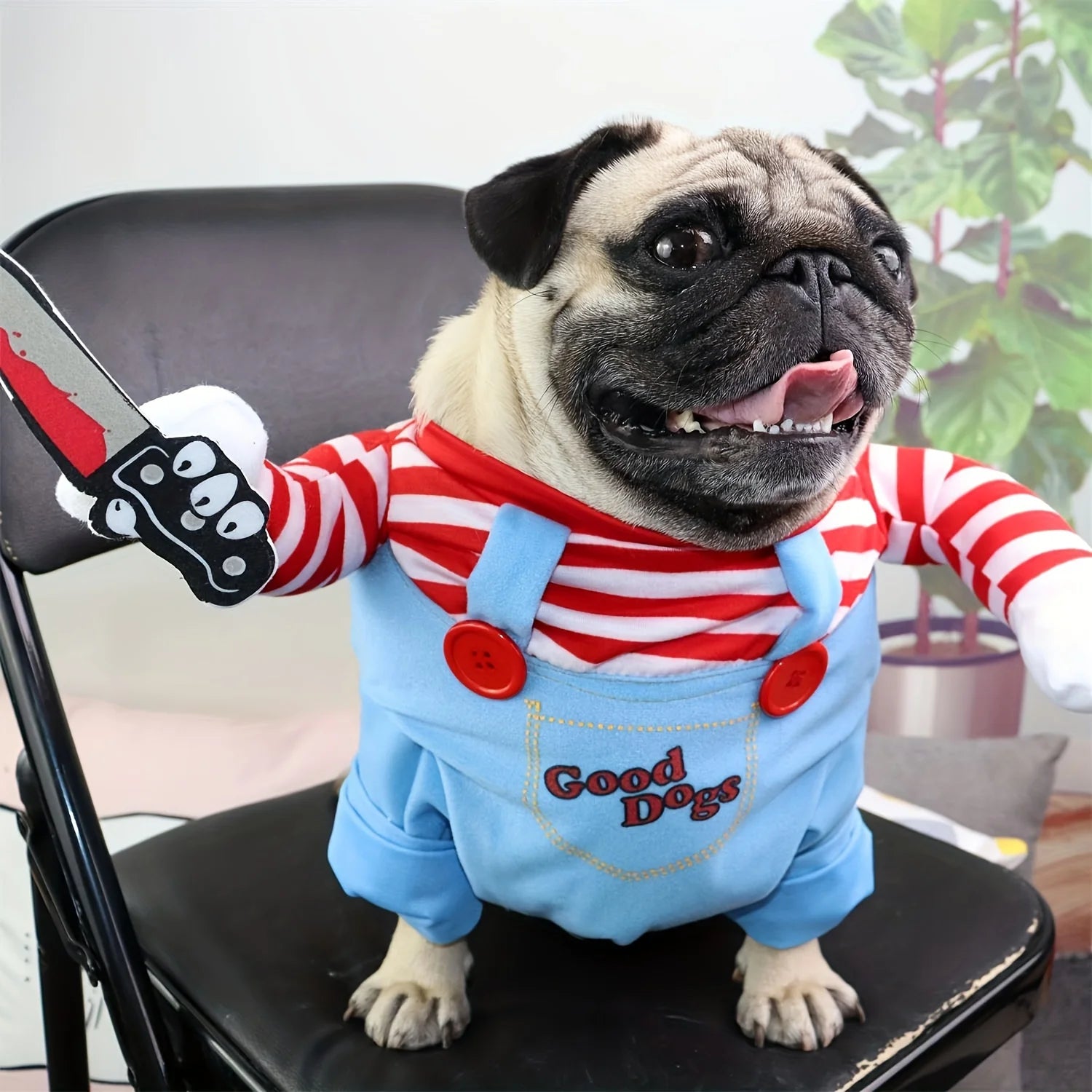 Halloween Summer Spring Striped Funny Bloody Doll with Knife Dog Costume for Holiday Party Pet Supplies - Big Tim's Magic Emporium