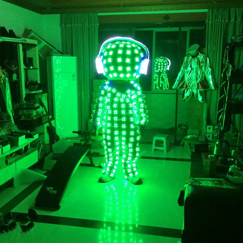 LED Light Illuminated Robot Suit Armor Luminous Cosplay Costume Clothing with Headphone for Night Club Party or KTV