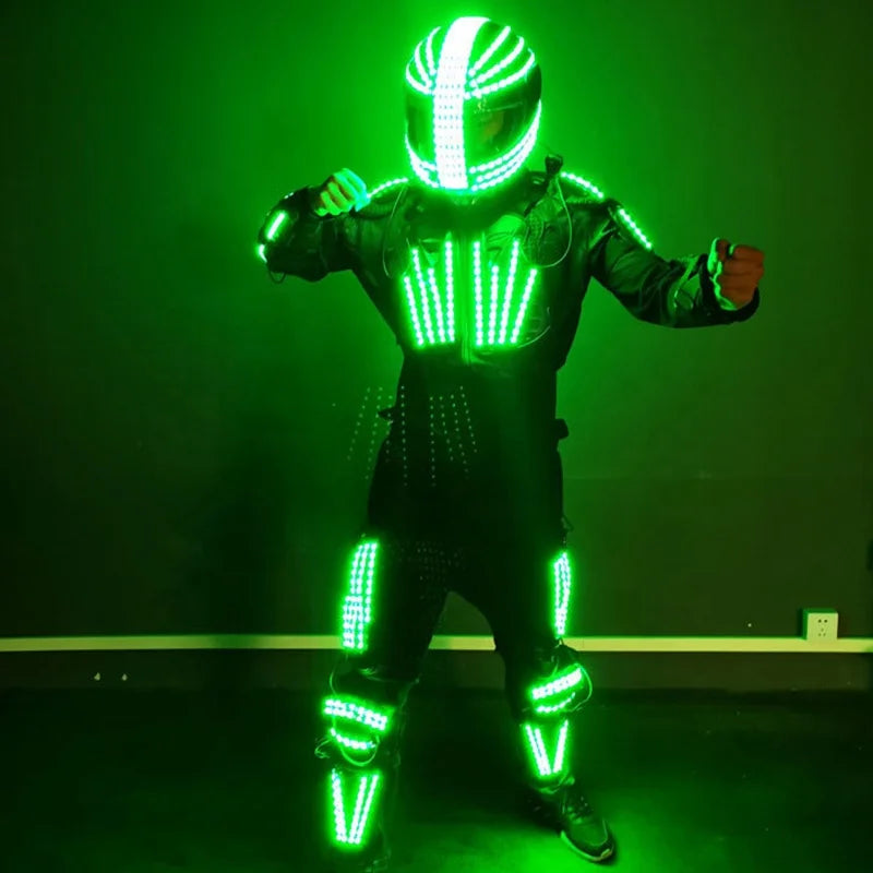 OEM RGB Dancer Jacket with LED Helmet Robot Stage Costumes Cosplay Suit for Nightclub Party Factory Supply Party Supplies