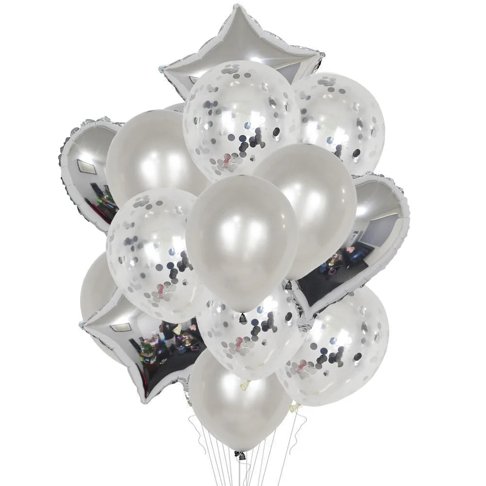 14pcs Stars Foil Confetti Balloons 18inch Sequined Balloon Set for Party Holiday Decorations