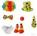 PESENAR Clown Costume Accessory Set With Rainbow Wig, Polka Dot Top Hat and Clown Shoes