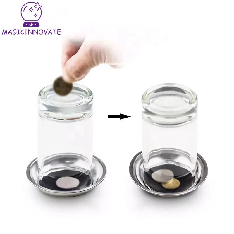 1 Pieces Coin Penetration Magic Tricks Quality Stretch Coins Thru Glass Cup Bottom Into Cup Black Hole Magic Props Illusion