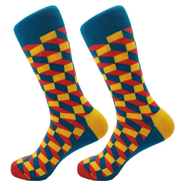 Men's Funny Socks Fine Paragraph Diamond Pattern Argyle Three-dimensional Tube Geometric Funny Large Size Combed Cotton - Big Tim's Magic Emporium