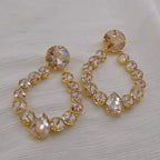 Sparkly Glass Crystal Oval Statement Drop Earrings Drag Queen Stage Jewelry