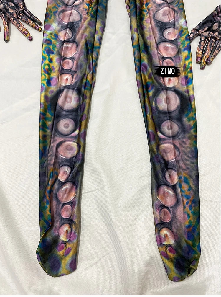 Halloween Cosplay party Show Thriller Alien Octopus Animal print Jumpsuit women man GOGO bar nightclub Stage Performance Costume - Big Tim's Magic Emporium