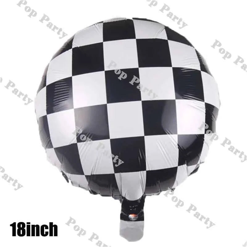Racing Car Balloons Garland Kit Birthday Kids Boys Party Blue Yellow Balloon Arch Baby Shower Checkered Supplies White Globos