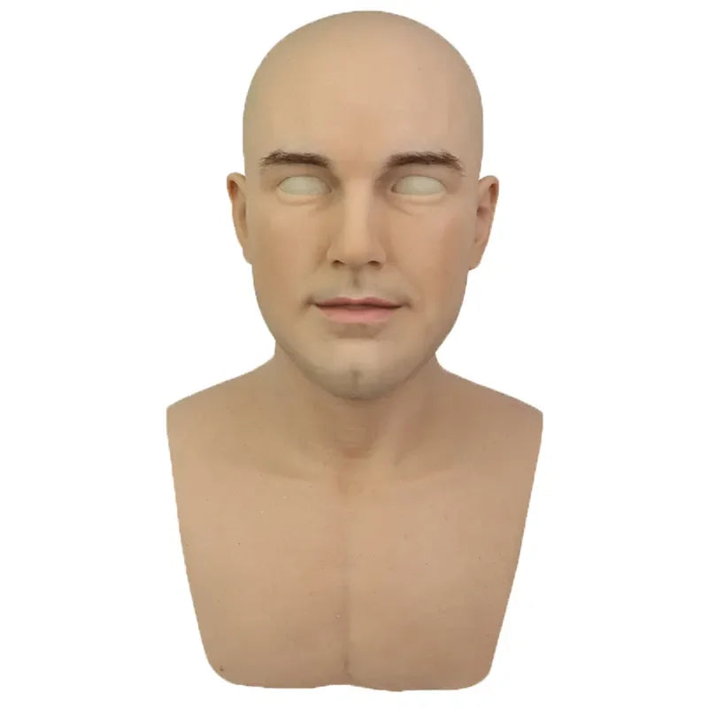 Realistic Real Human Party Mask with Neck Face Male Mask for Crossdresser Cosplay Costume Party