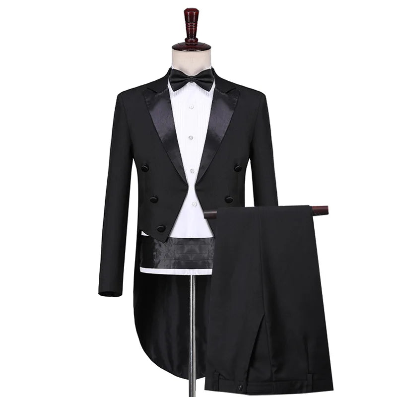 Male Magician Black and White Light Version Tuxedo Bel Canto Singer Stage Performance Chorus Conductor Vest Suit Dress