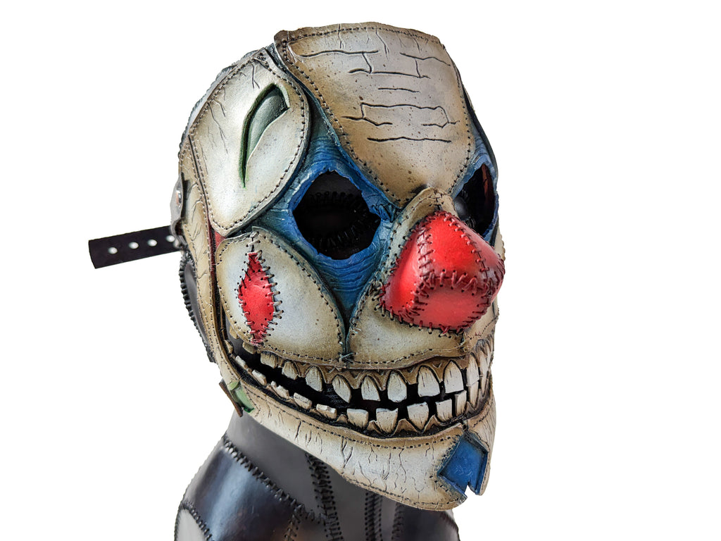 Genuine Leather Mask - Toy Clown - Thick Straps w Velcro Included - Wide Mouth Edition by Rockwell Masks